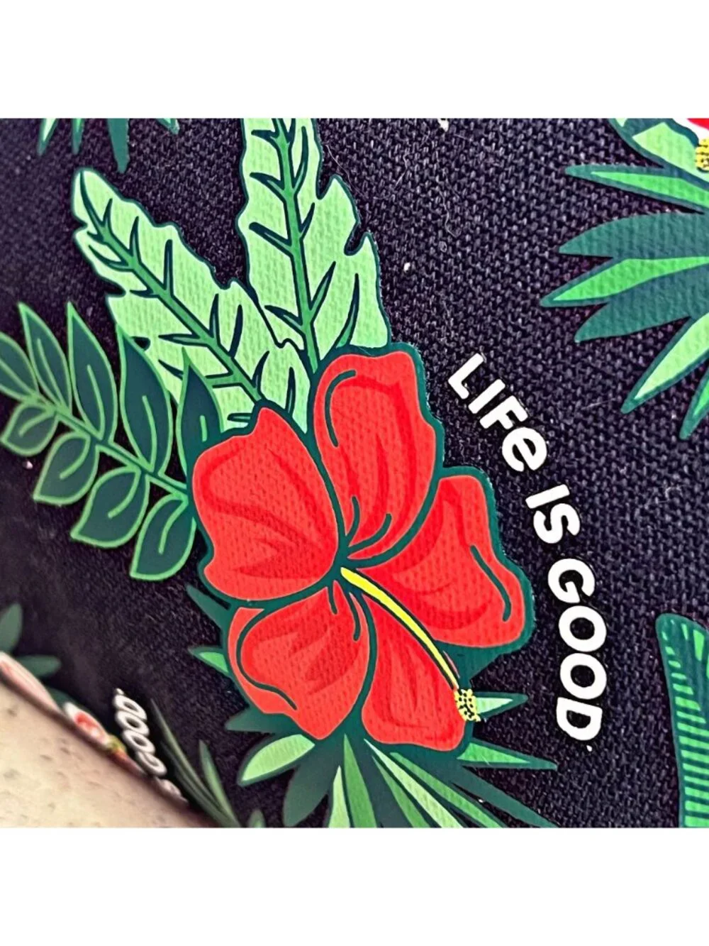 Life is Good Tropical Hibiscus Floral Zip Cosmetic Bag Make Up Travel Toiletry